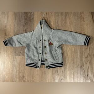 Janie & Jack Toddler Grey Jersey Snap-Up Jacket with Striped Accents